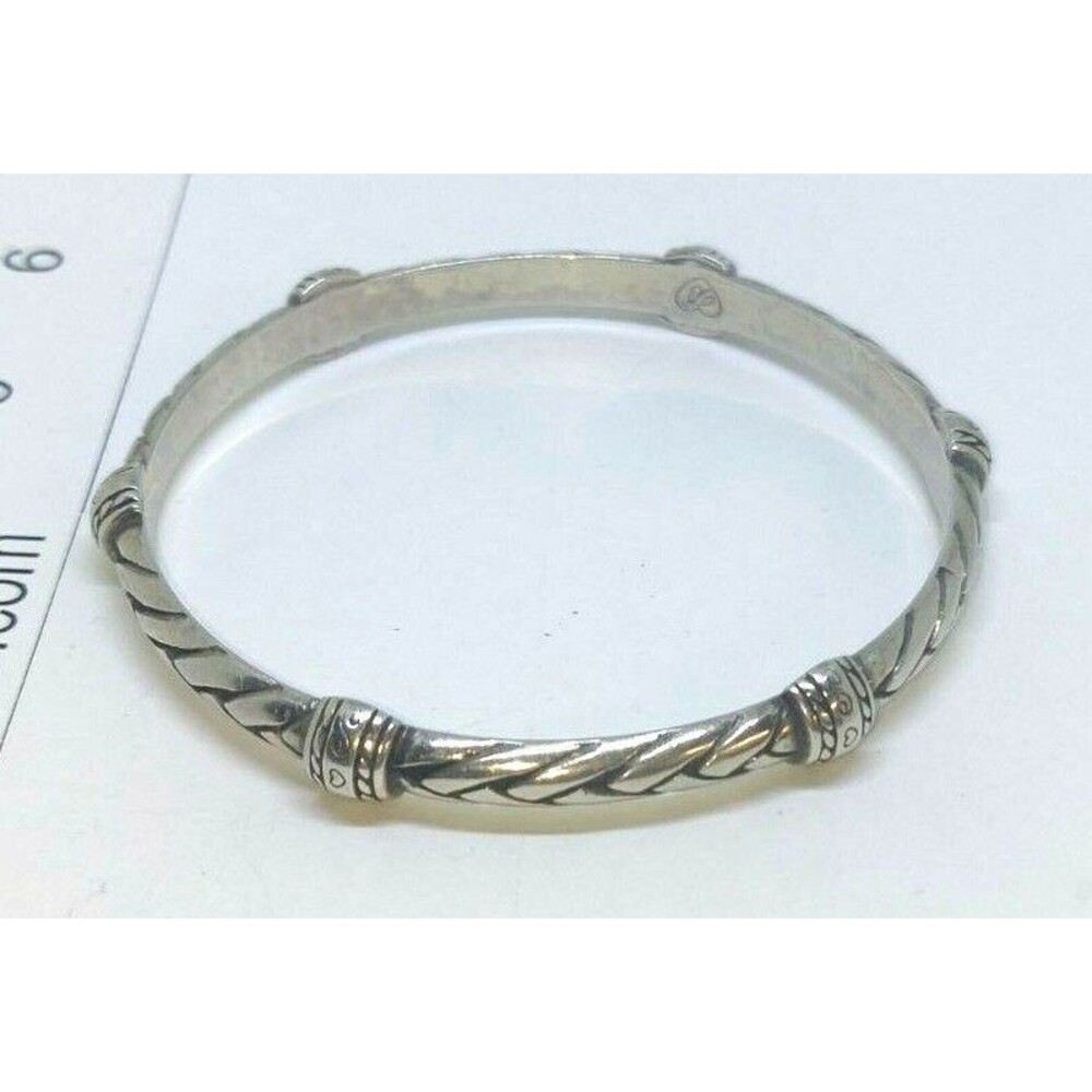 BRIGHTON Signed Silver Toned Braided Heart Bangle Bracelet